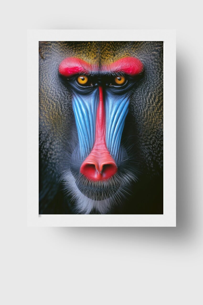 Fotografie Poster Mandrill Gesicht Nah intensiv bunt