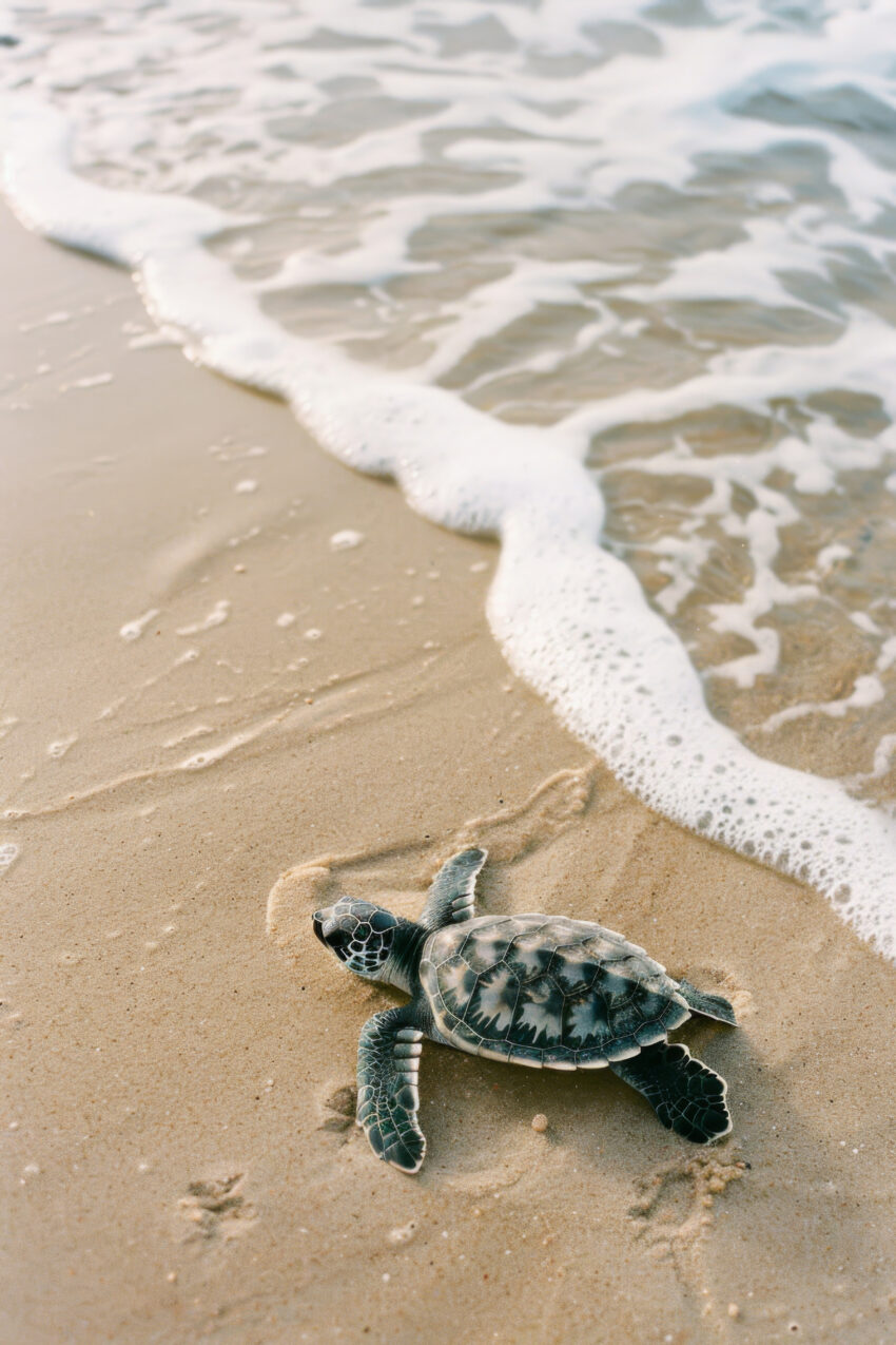 Fotografie Poster Schildkröte am Strand natur sand wasser