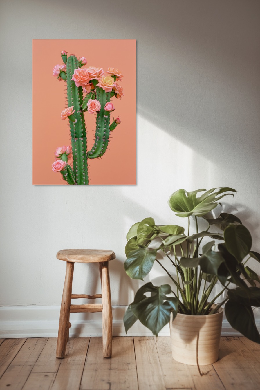 Fotografie Poster Kaktus Rosen grün rosa minimal