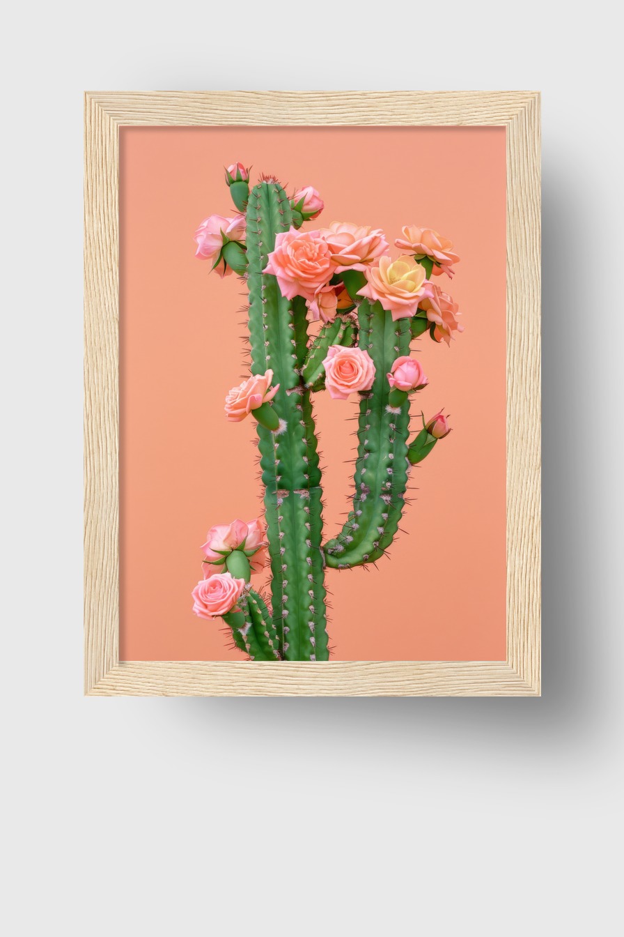 Fotografie Poster Kaktus Rosen grün rosa minimal
