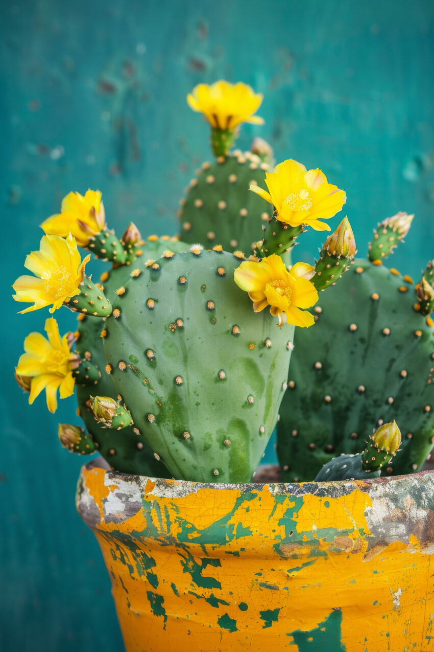Fotografie Poster Kaktus Gelbe Blüten grün gelb