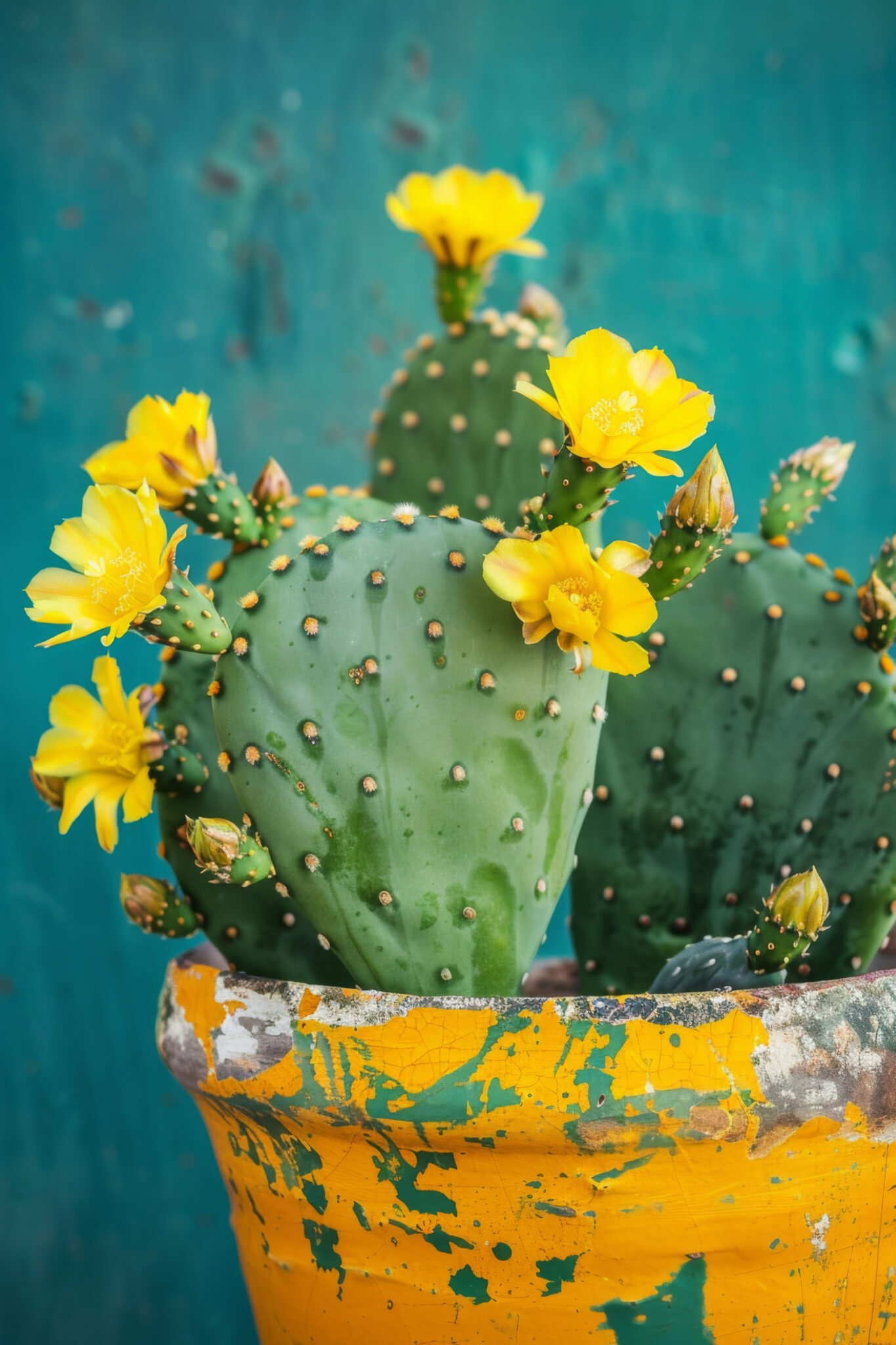 Fotografie Poster Kaktus Gelbe Blüten grün gelb