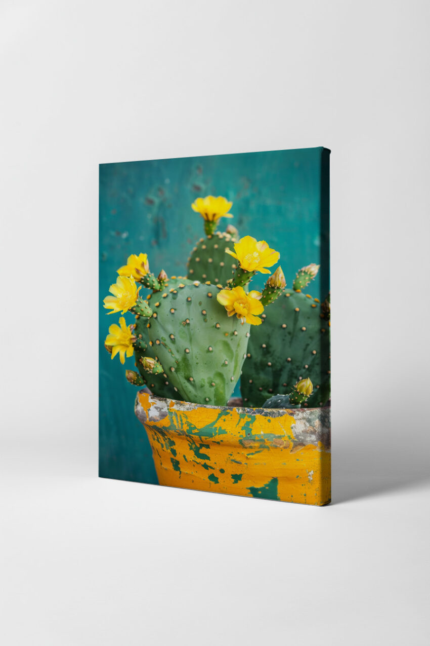 Fotografie Poster Kaktus Gelbe Blüten grün gelb