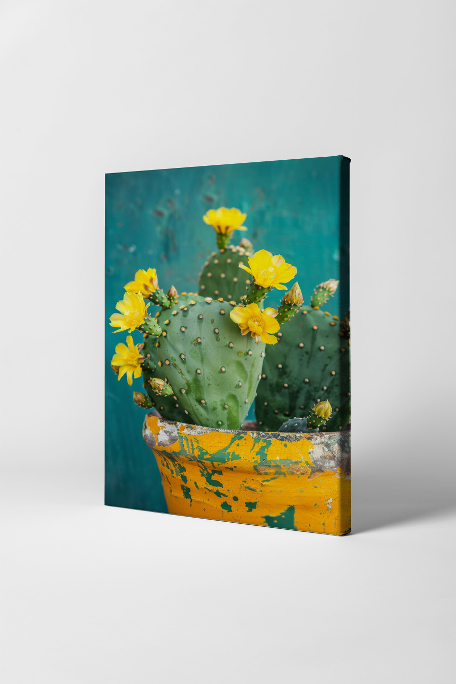 Fotografie Poster Kaktus Gelbe Blüten grün gelb