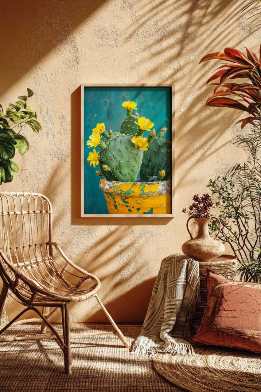 Fotografie Poster Kaktus Gelbe Blüten grün gelb