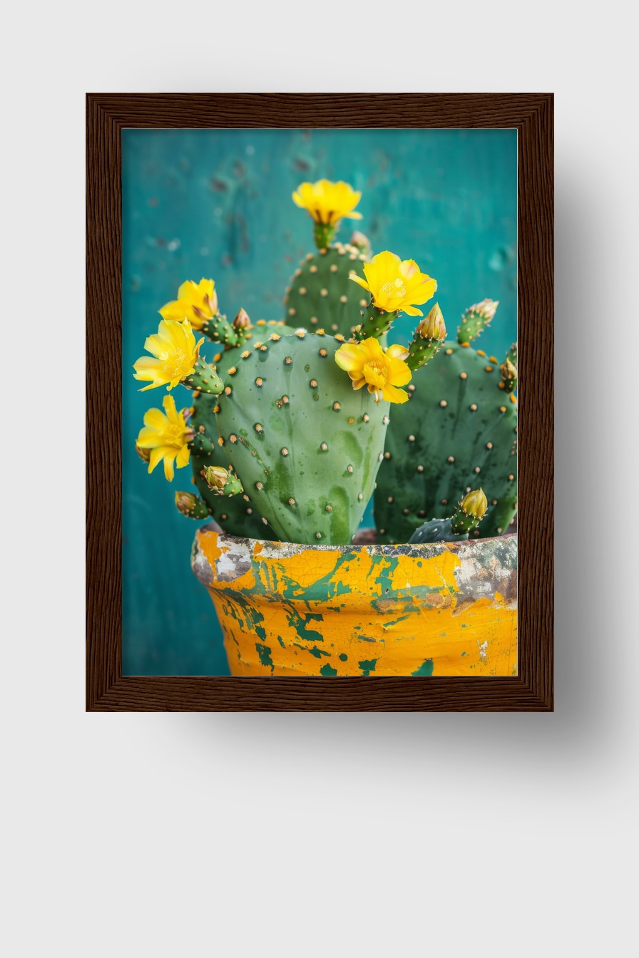 Fotografie Poster Kaktus Gelbe Blüten grün gelb