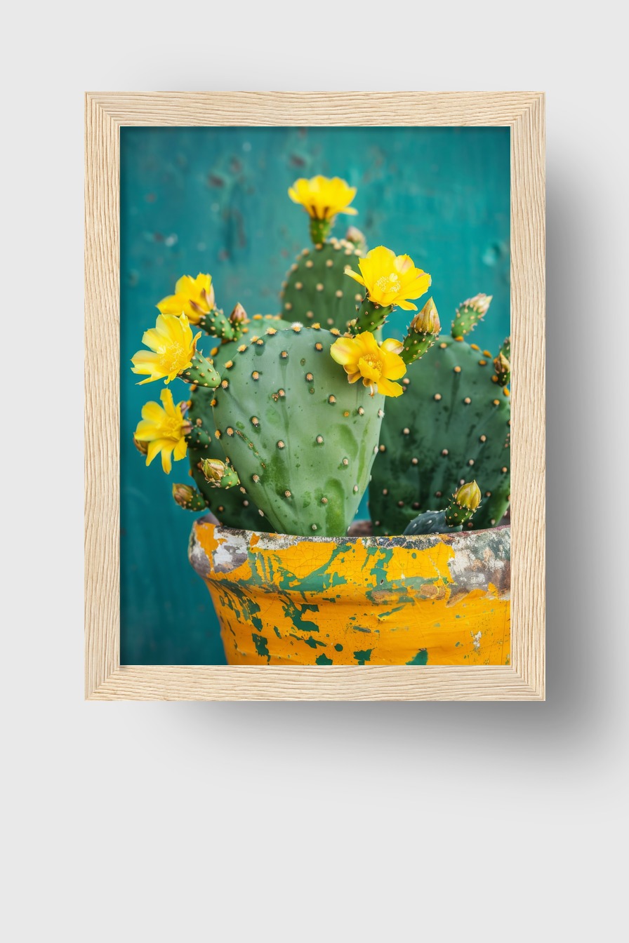 Fotografie Poster Kaktus Gelbe Blüten grün gelb