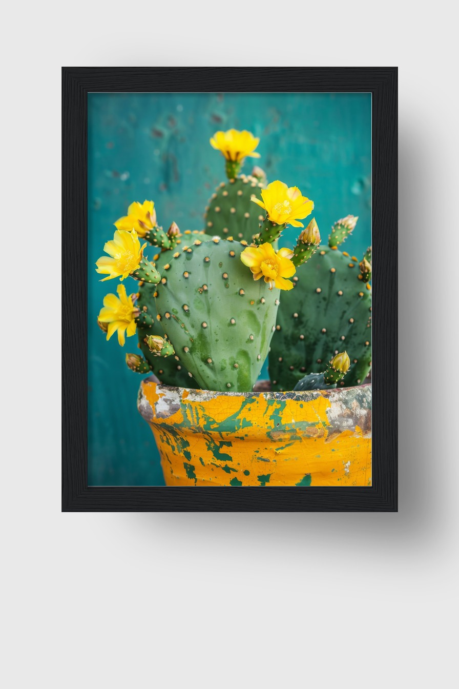 Fotografie Poster Kaktus Gelbe Blüten grün gelb