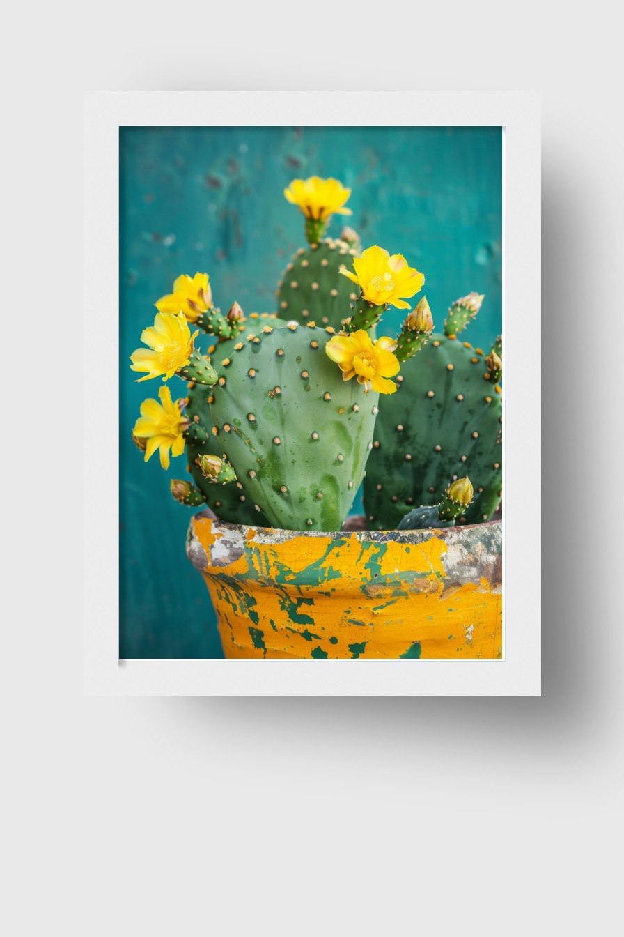 Fotografie Poster Kaktus Gelbe Blüten grün gelb