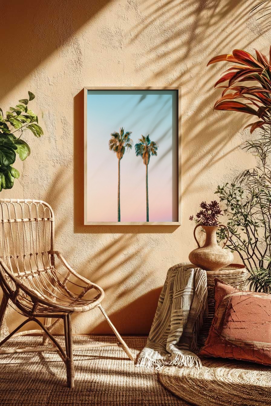 Fotografie Poster Palmen Paar pastellfarbig minimalistisch