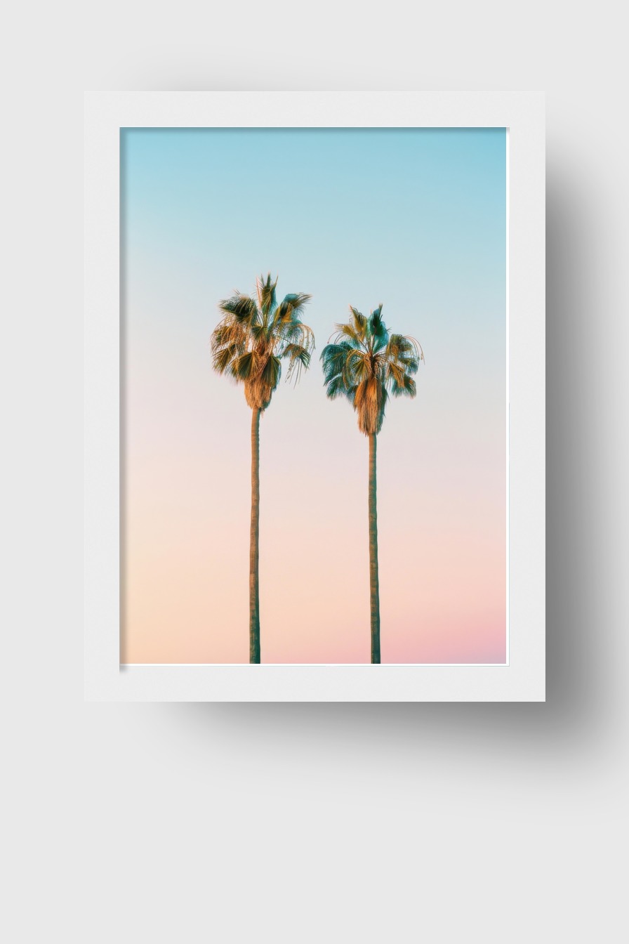 Fotografie Poster Palmen Paar pastellfarbig minimalistisch