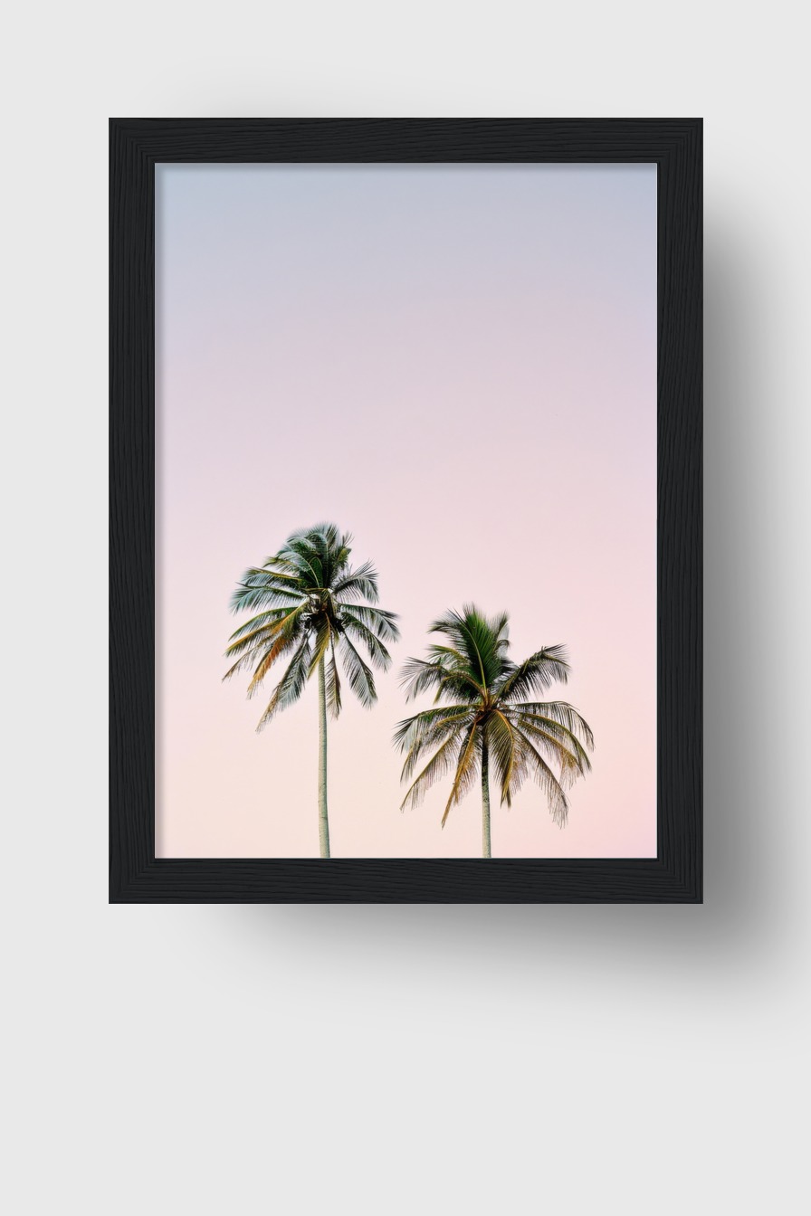 Fotografie Poster Palme Duo Pastell Himmel minimalistisch