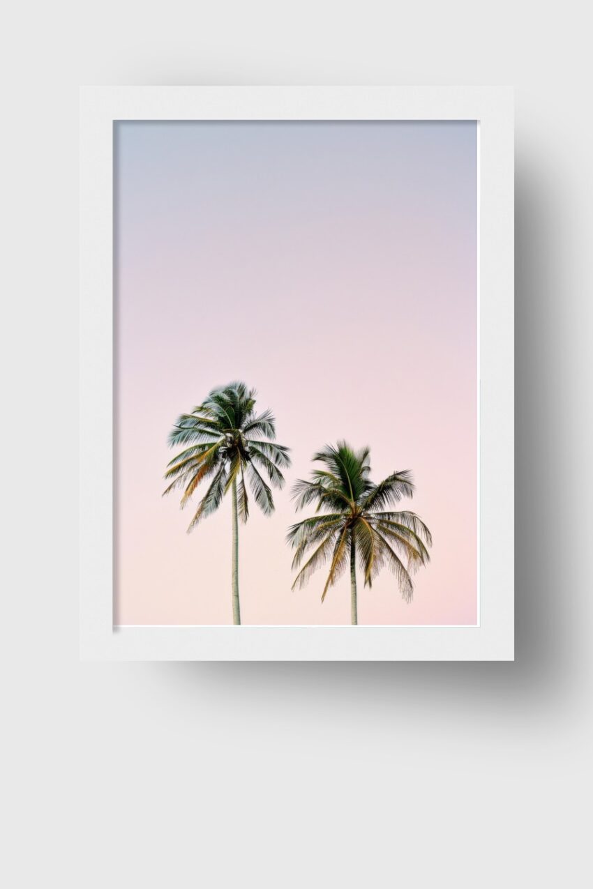 Fotografie Poster Palme Duo Pastell Himmel minimalistisch