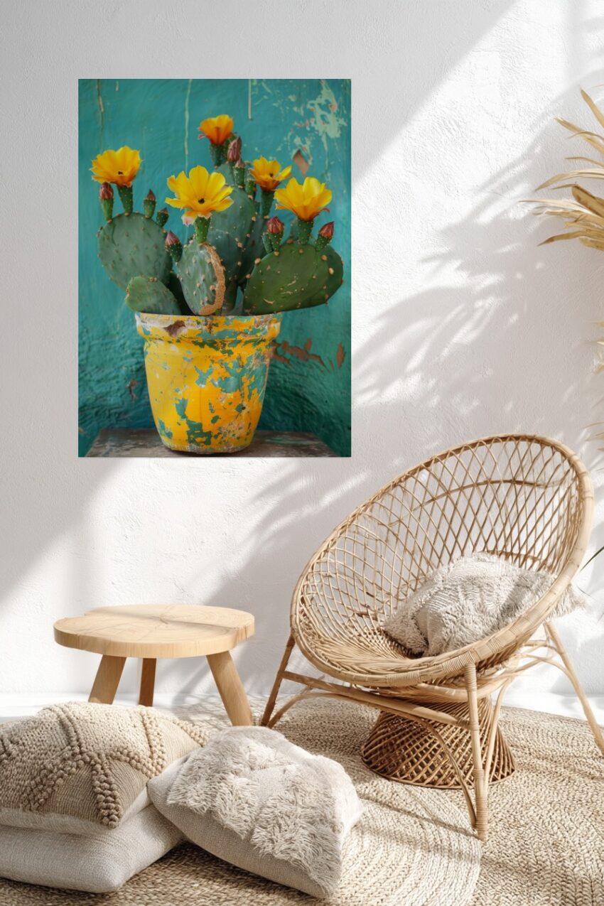 Fotografie Poster Kaktus gelb-blühend grün gelb