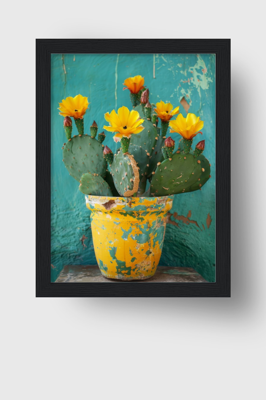 Fotografie Poster Kaktus gelb-blühend grün gelb