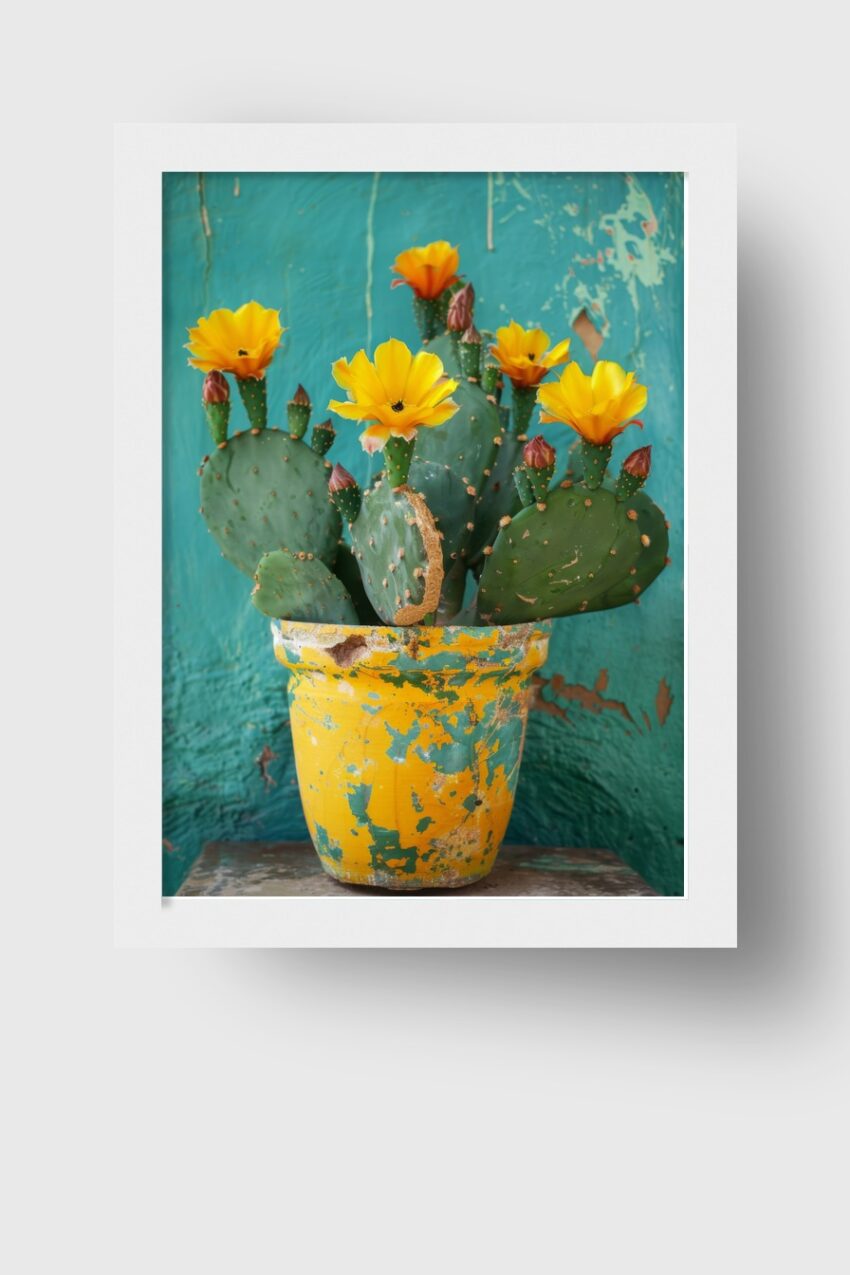 Fotografie Poster Kaktus gelb-blühend grün gelb