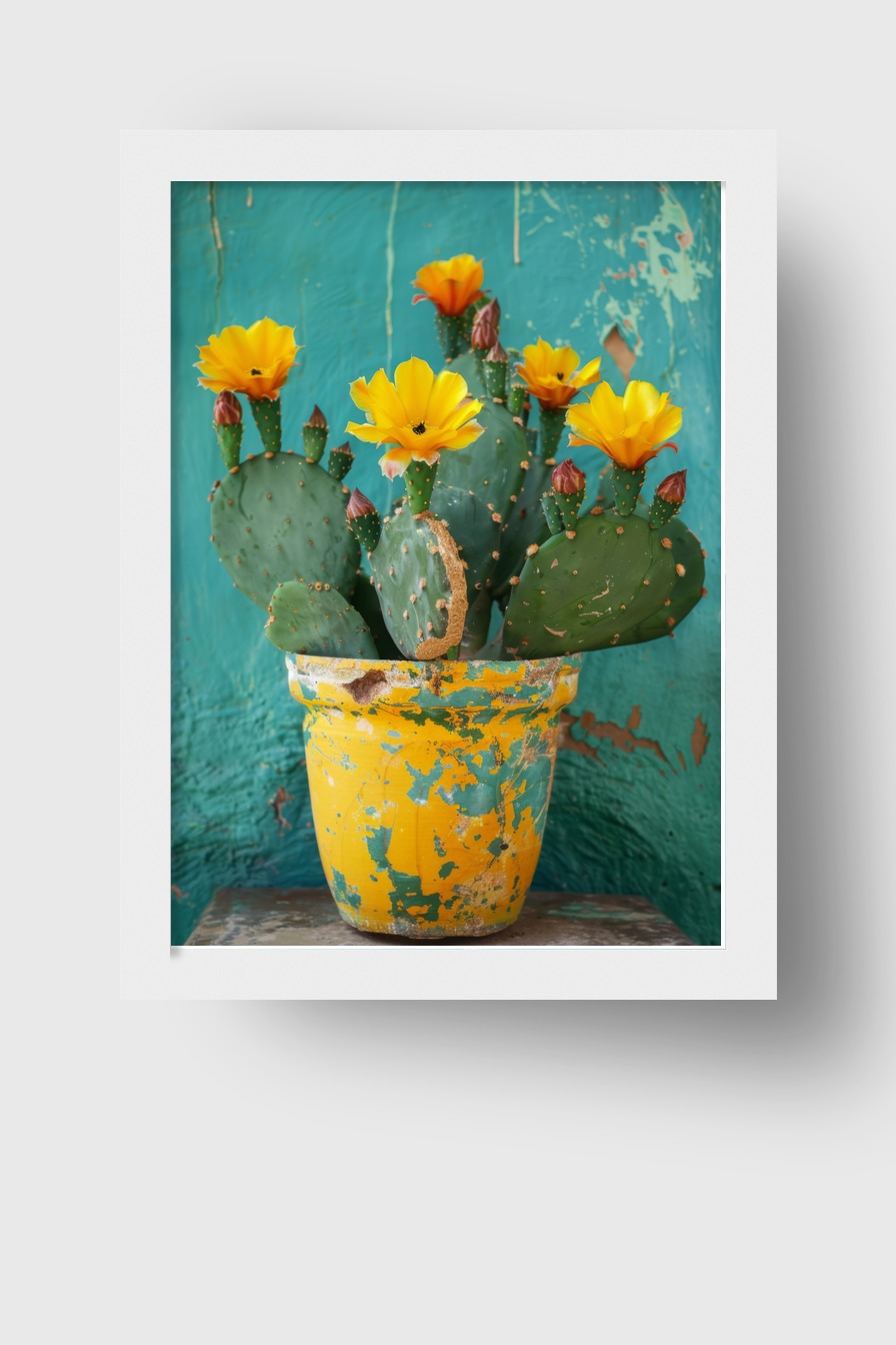 Fotografie Poster Kaktus gelb-blühend grün gelb
