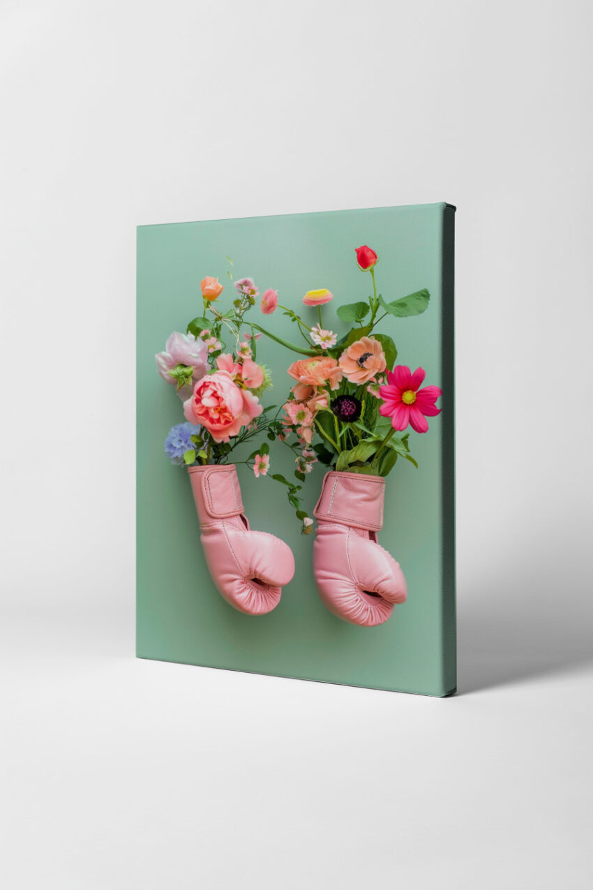 Fotografie Poster Boxhandschuhe rosa bunte Blumen