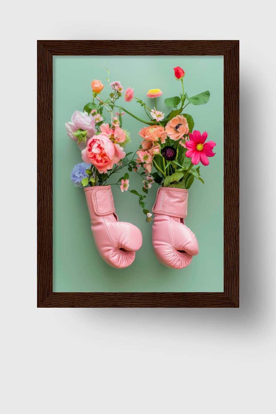 Fotografie Poster Boxhandschuhe rosa bunte Blumen