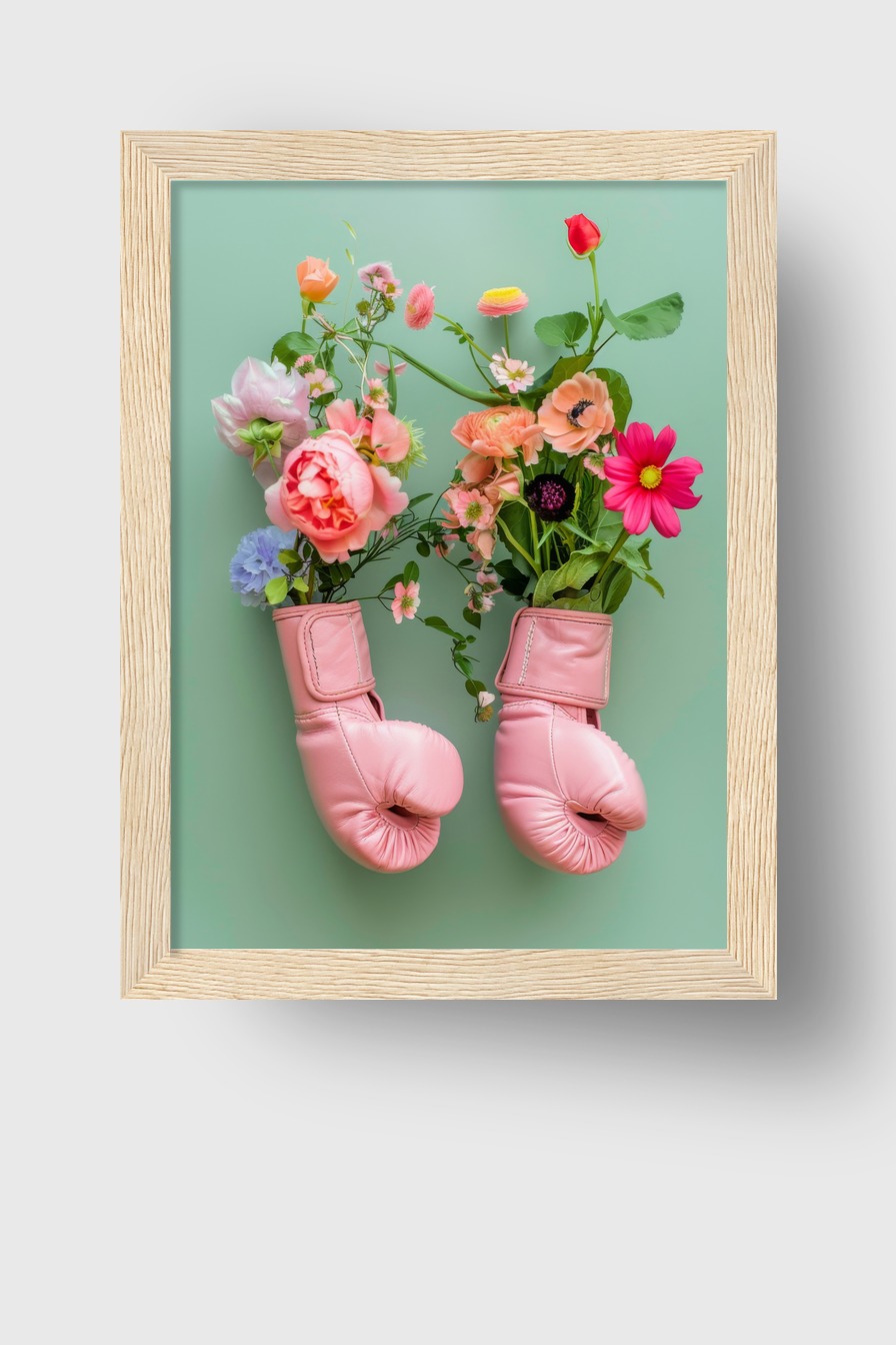 Fotografie Poster Boxhandschuhe rosa bunte Blumen