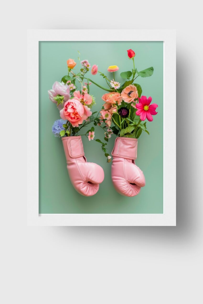 Fotografie Poster Boxhandschuhe rosa bunte Blumen