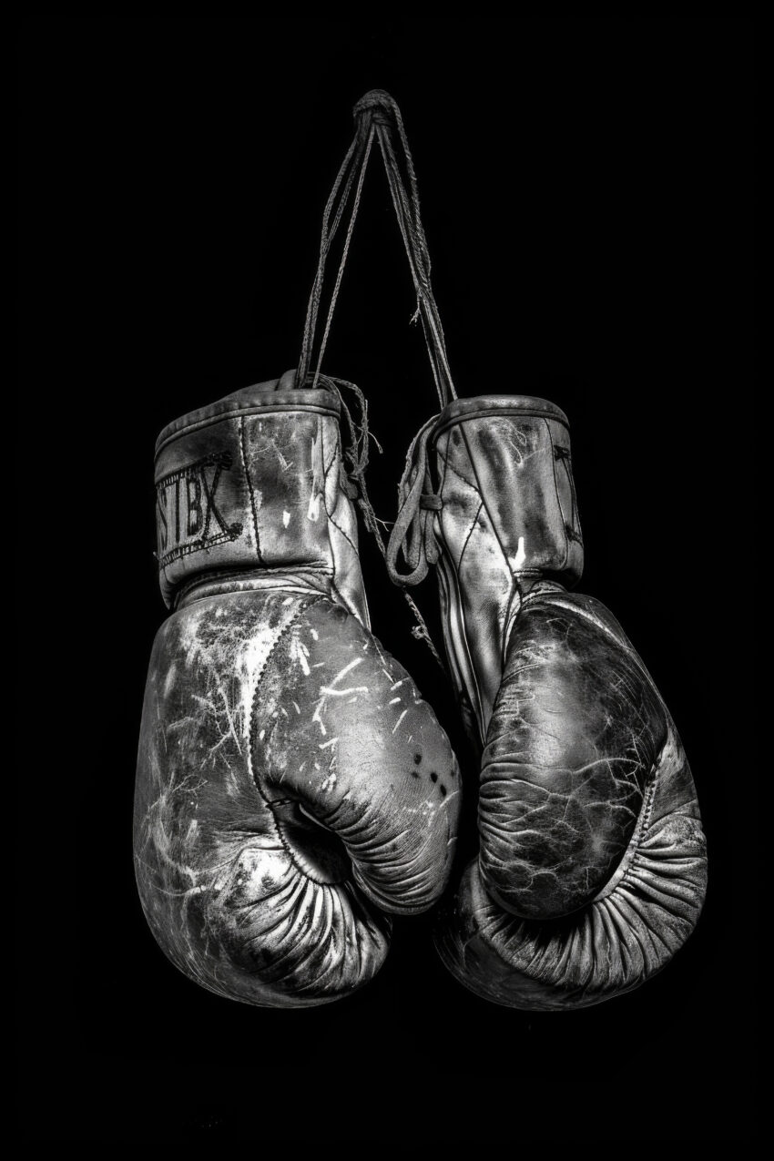 Fotografie Poster Boxhandschuhe gebraucht Schwarz-Weiß