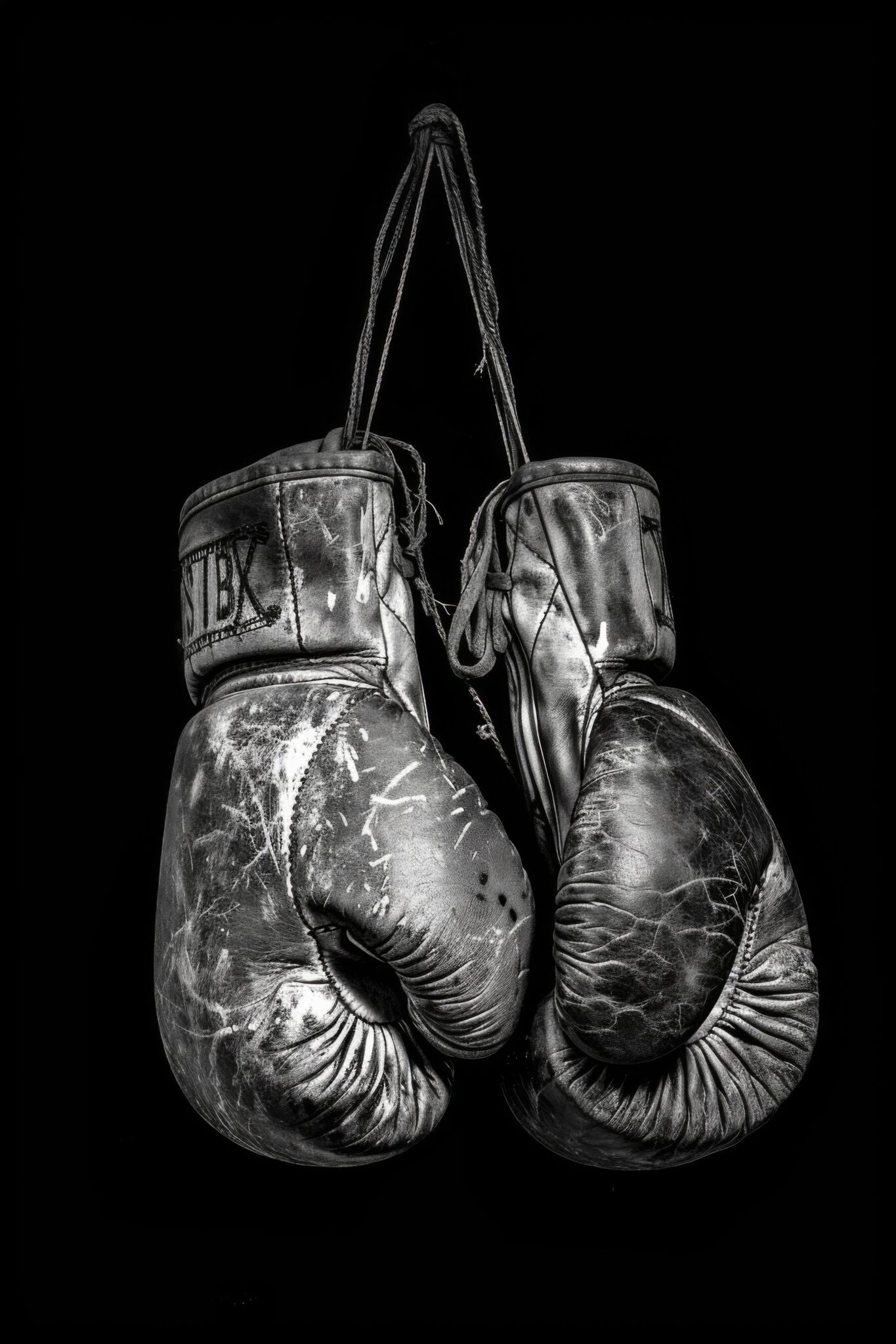 Fotografie Poster Boxhandschuhe gebraucht Schwarz-Weiß