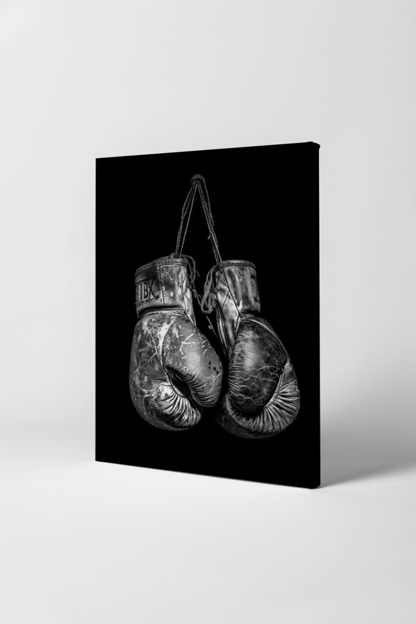 Fotografie Poster Boxhandschuhe gebraucht Schwarz-Weiß