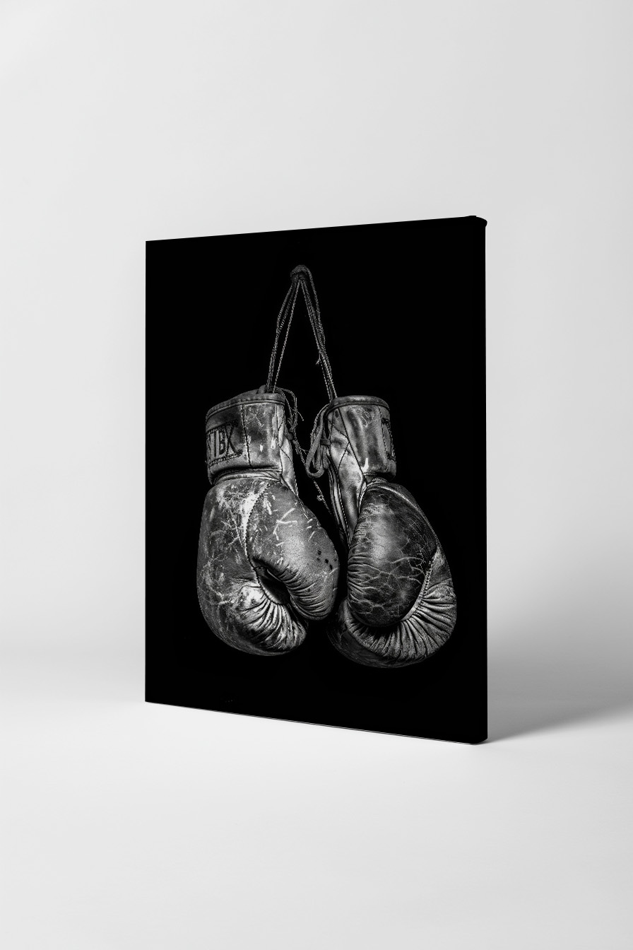 Fotografie Poster Boxhandschuhe gebraucht Schwarz-Weiß