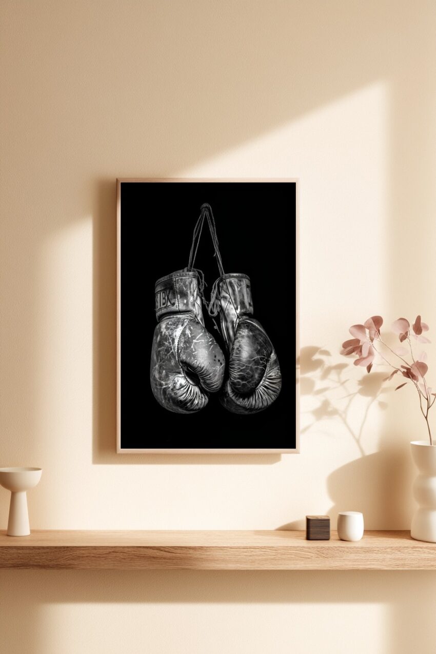Fotografie Poster Boxhandschuhe gebraucht Schwarz-Weiß