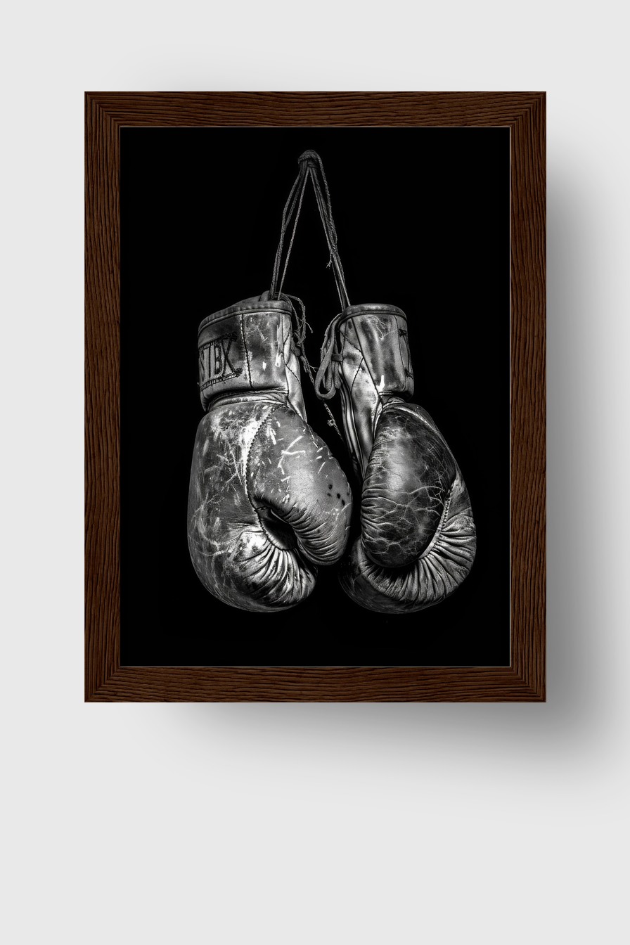 Fotografie Poster Boxhandschuhe gebraucht Schwarz-Weiß