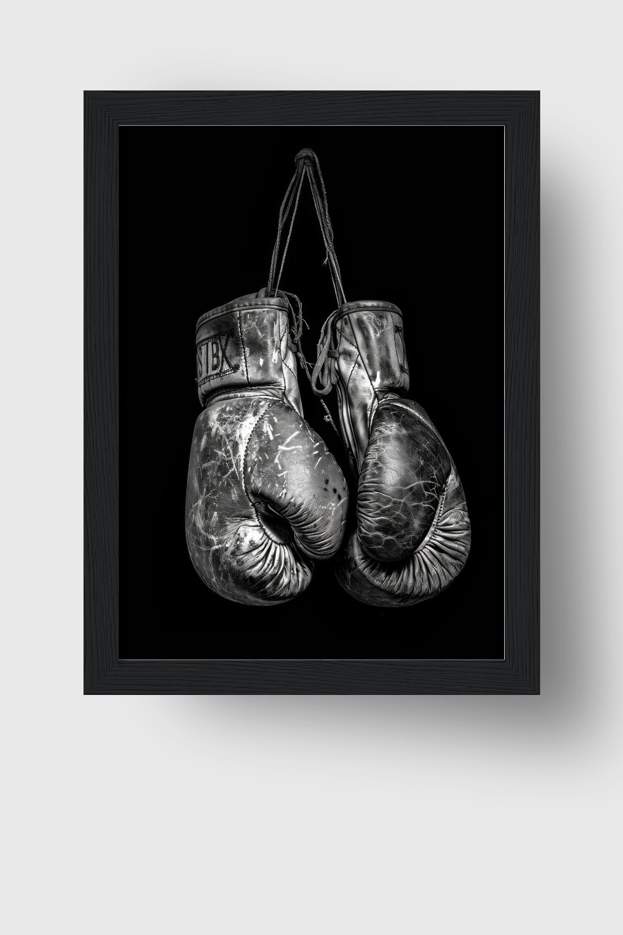 Fotografie Poster Boxhandschuhe gebraucht Schwarz-Weiß