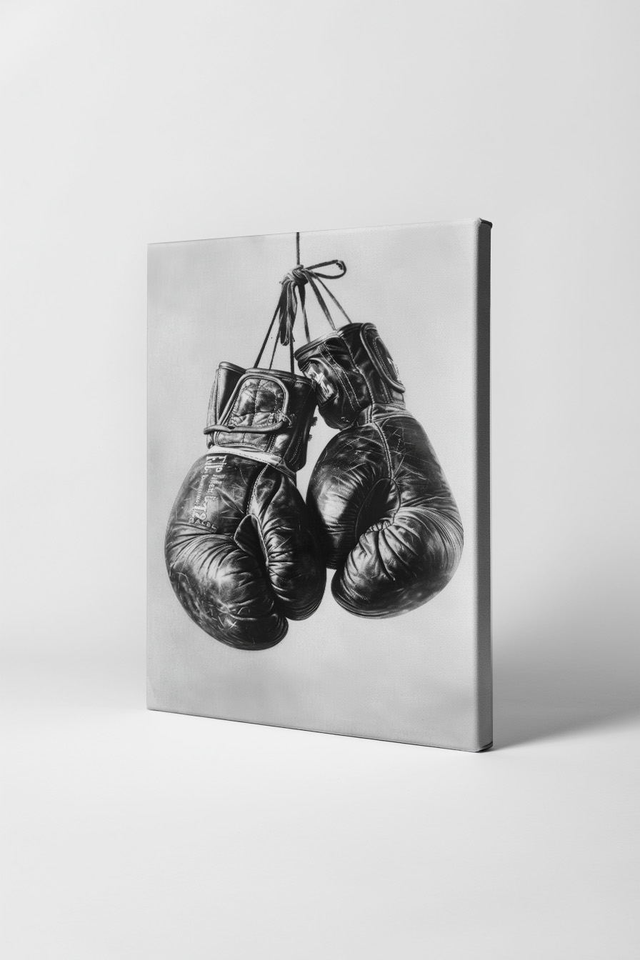 Fotografie Poster Boxhandschuhe schwarz-weiß vintage leder