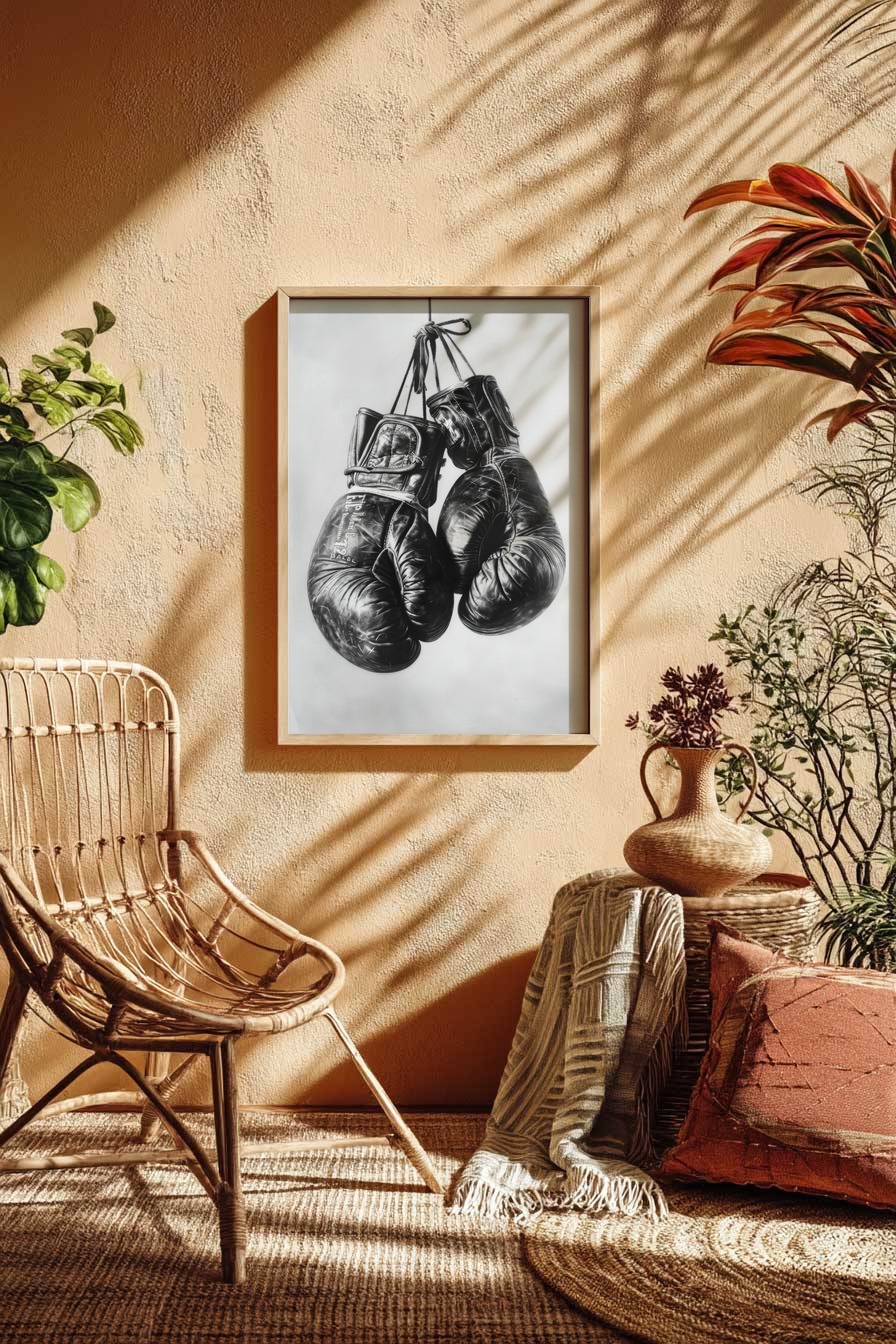 Fotografie Poster Boxhandschuhe schwarz-weiß vintage leder