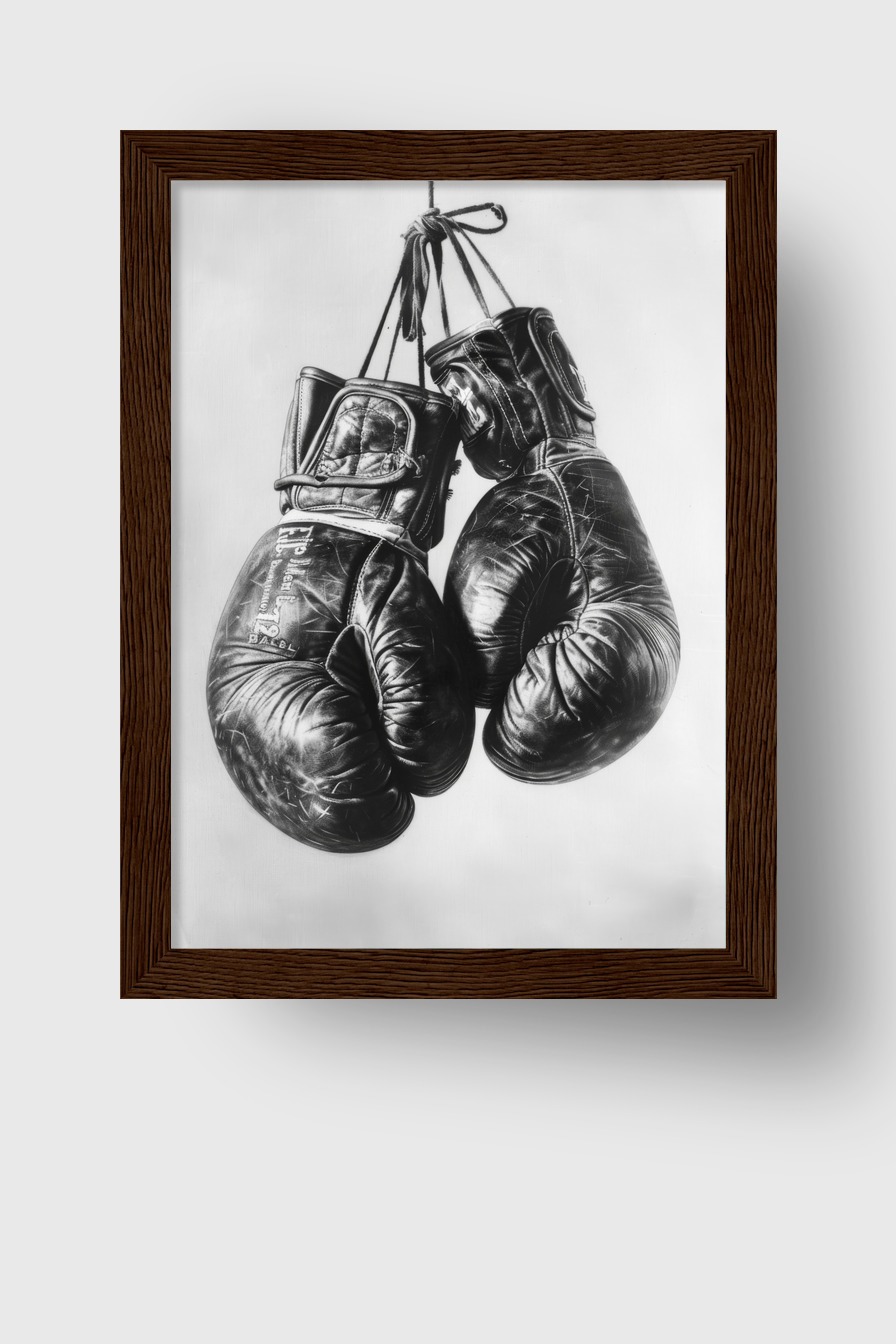 Fotografie Poster Boxhandschuhe schwarz-weiß vintage leder