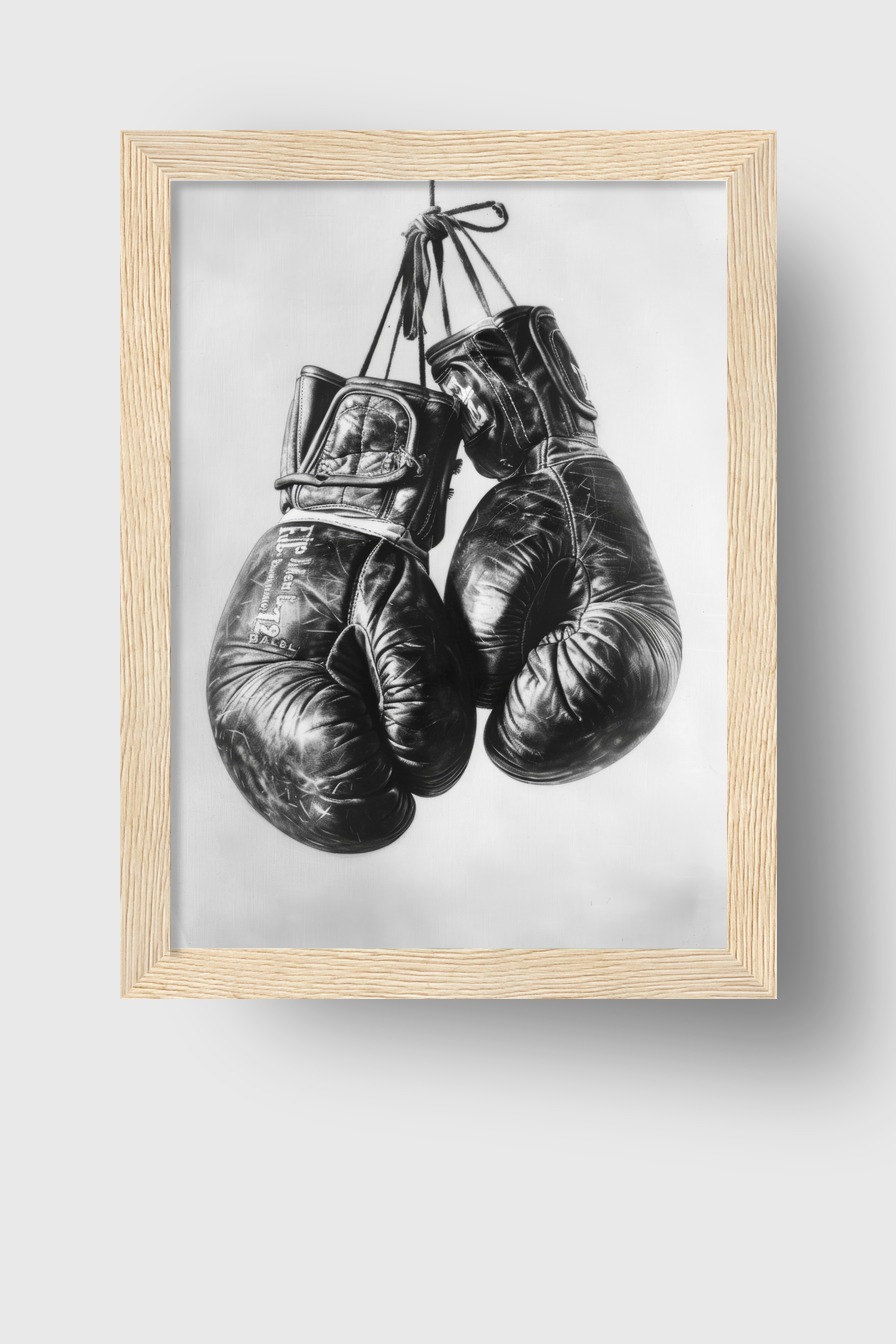 Fotografie Poster Boxhandschuhe schwarz-weiß vintage leder