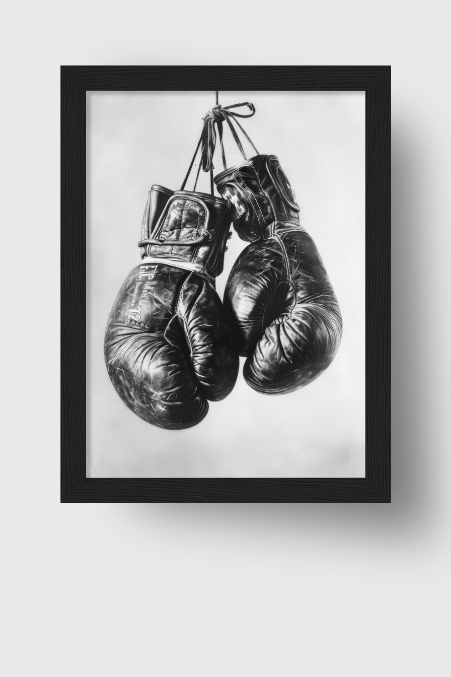Fotografie Poster Boxhandschuhe schwarz-weiß vintage leder