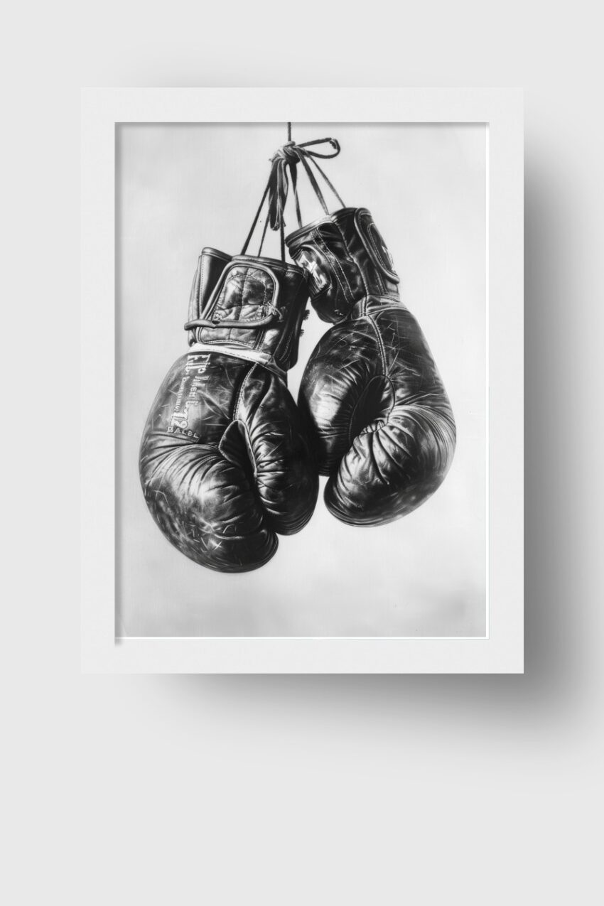 Fotografie Poster Boxhandschuhe schwarz-weiß vintage leder
