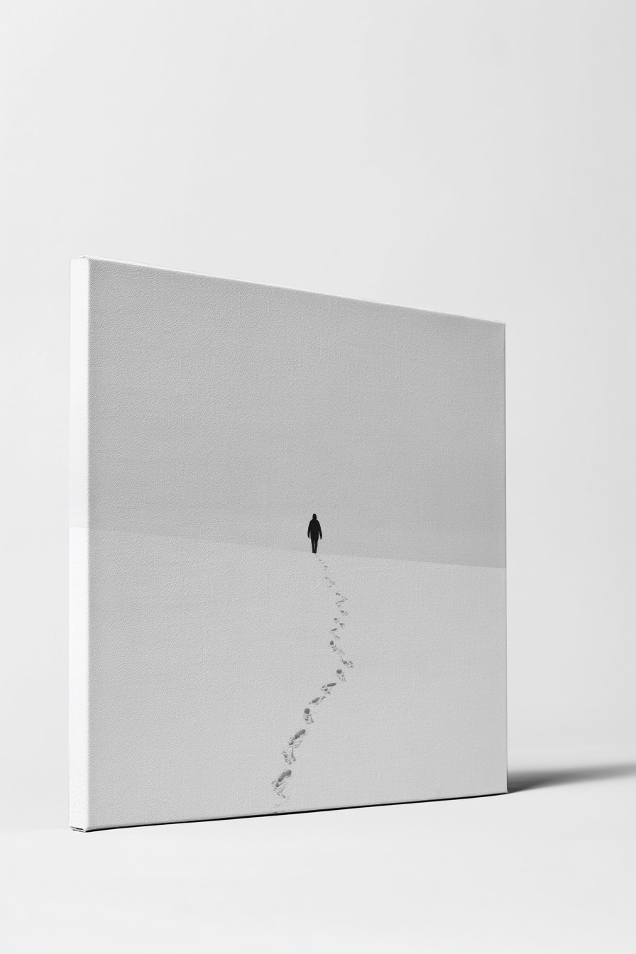 Fotografie Poster Person schwarz-weiß Schnee Fußspuren minimalistisch