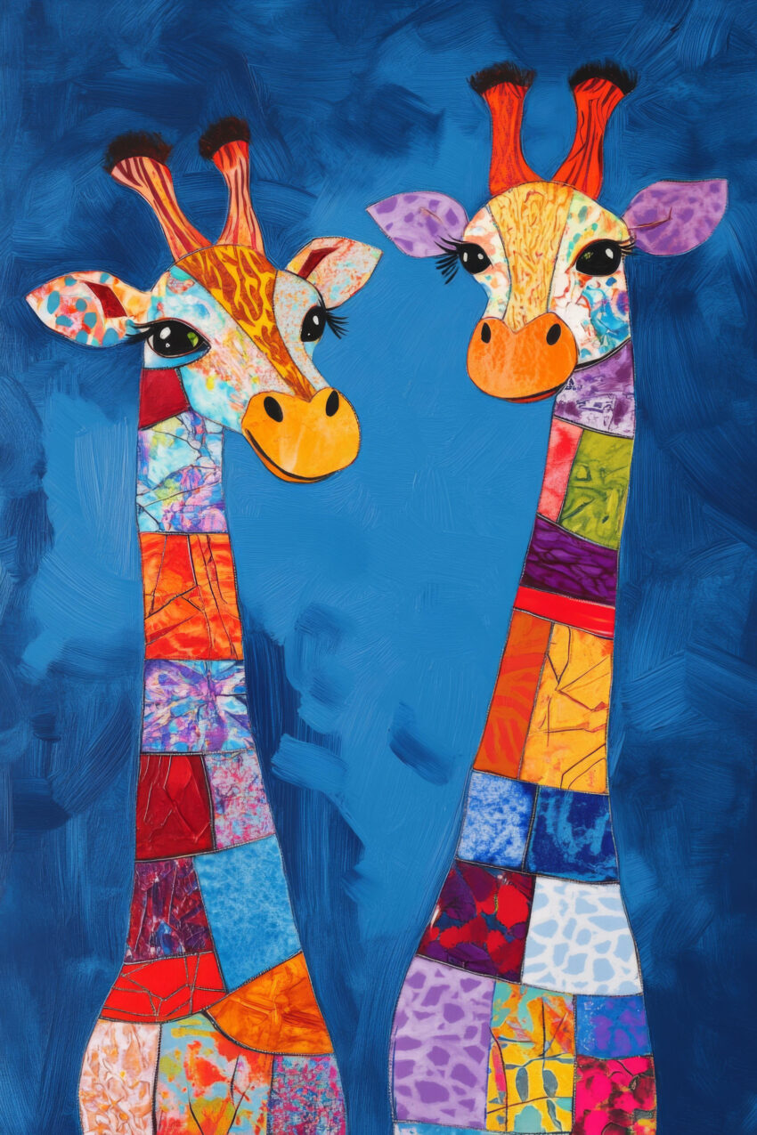 Illustration Poster Giraffen bunt farbenfroh blau