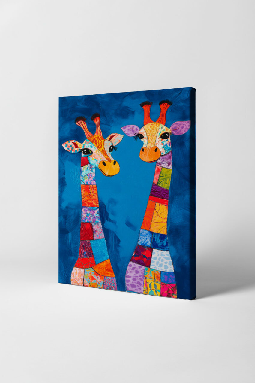 Illustration Poster Giraffen bunt farbenfroh blau