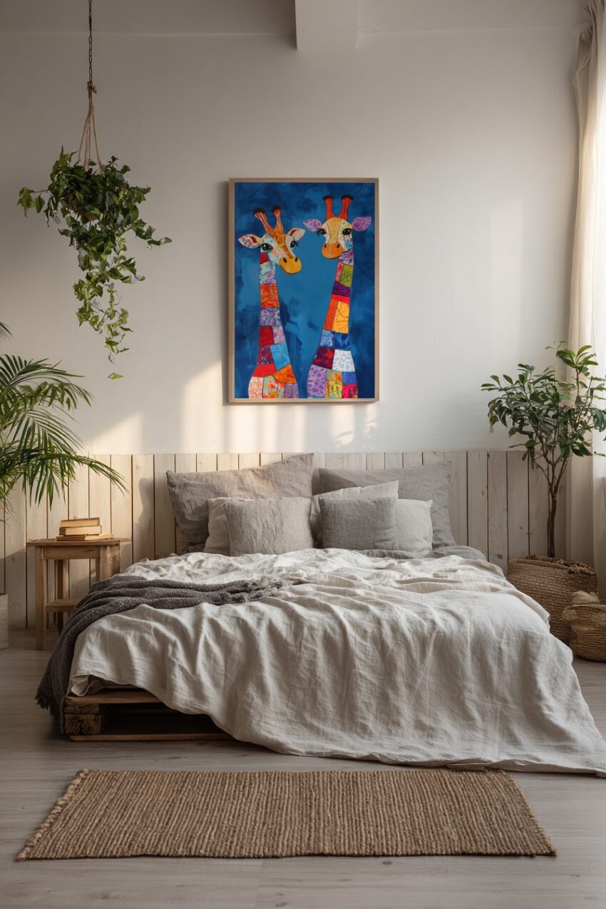 Illustration Poster Giraffen bunt farbenfroh blau