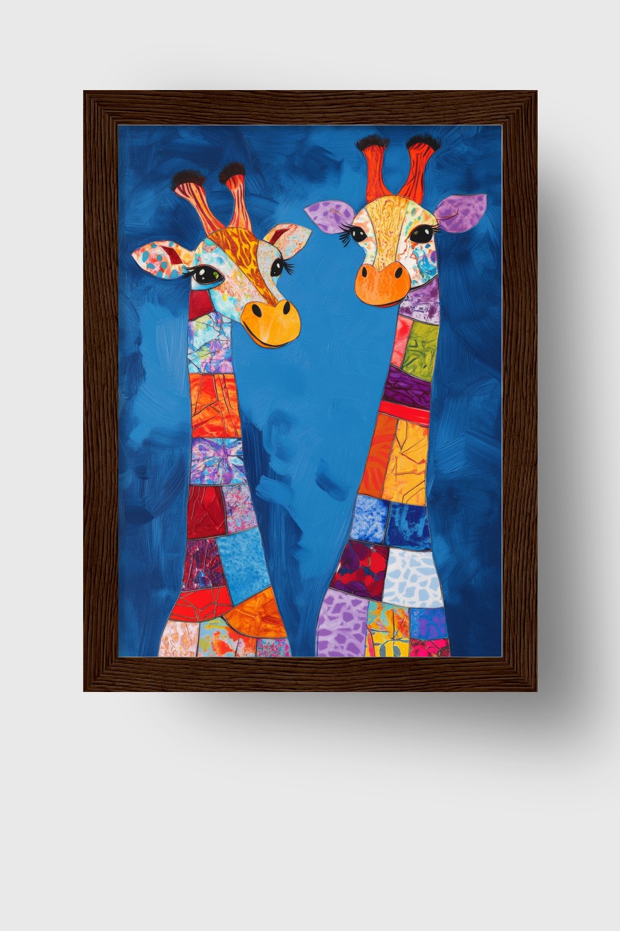 Illustration Poster Giraffen bunt farbenfroh blau