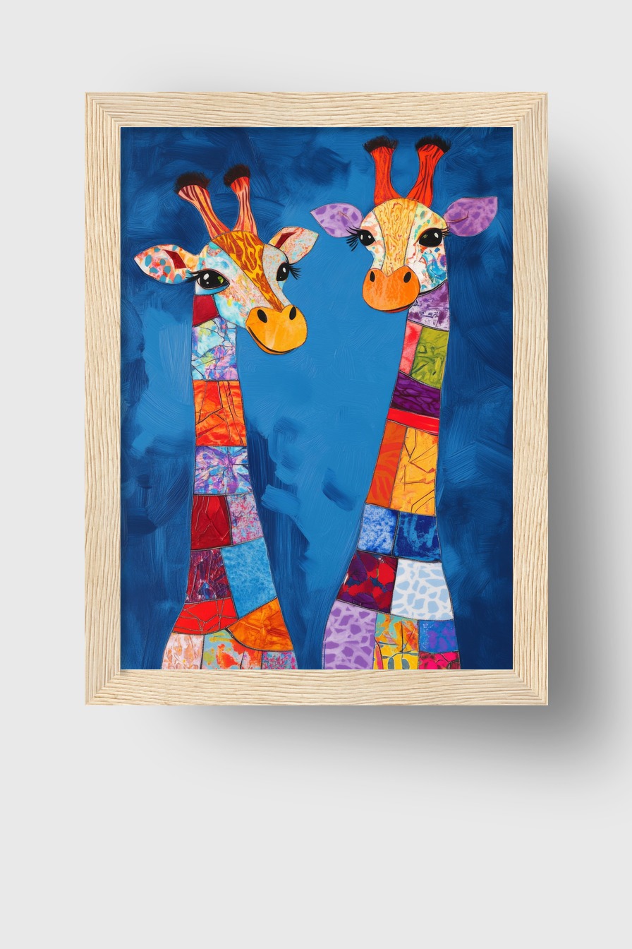 Illustration Poster Giraffen bunt farbenfroh blau
