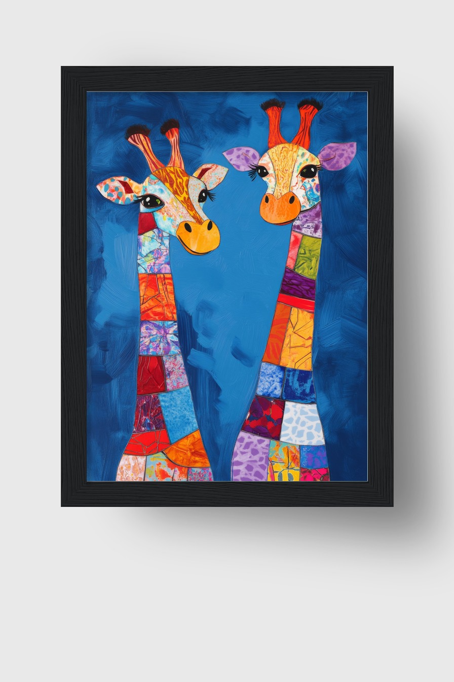 Illustration Poster Giraffen bunt farbenfroh blau