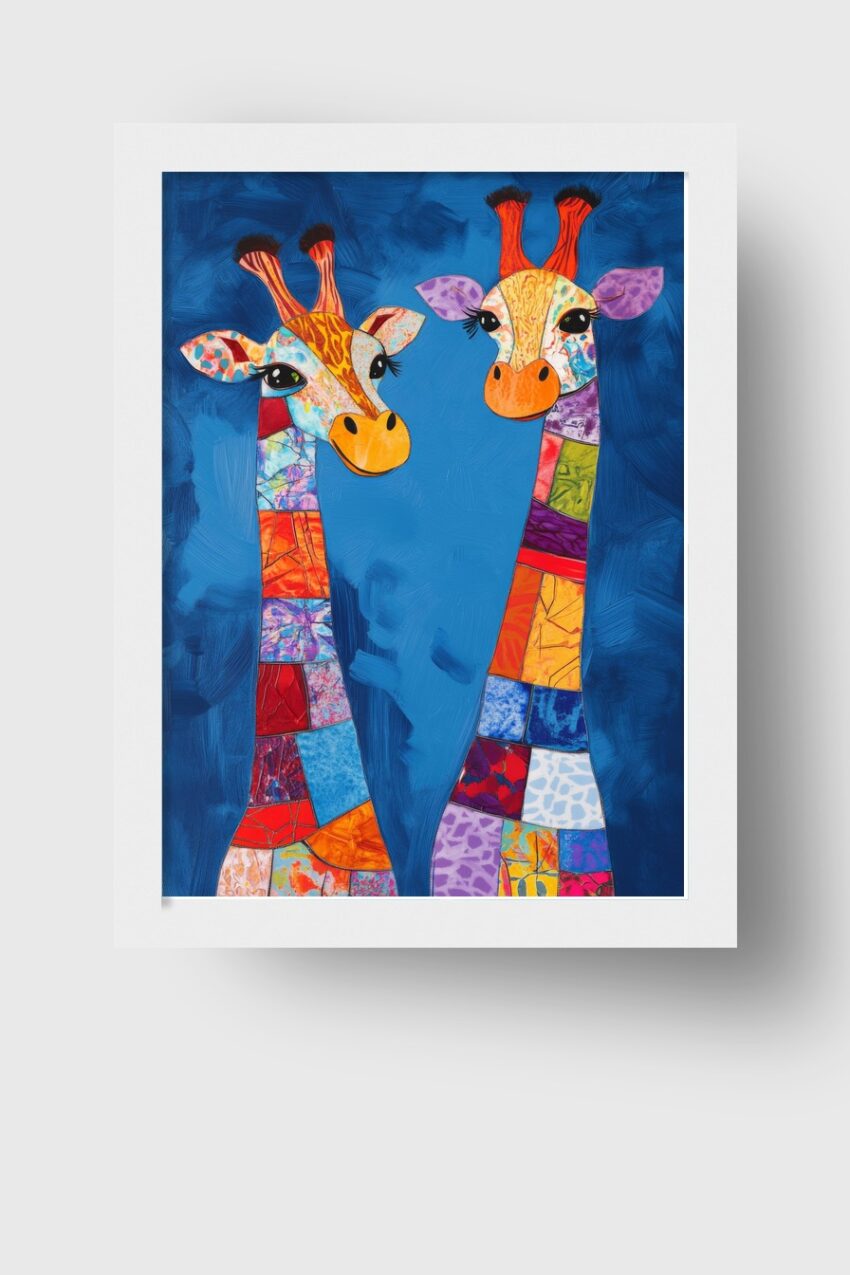 Illustration Poster Giraffen bunt farbenfroh blau