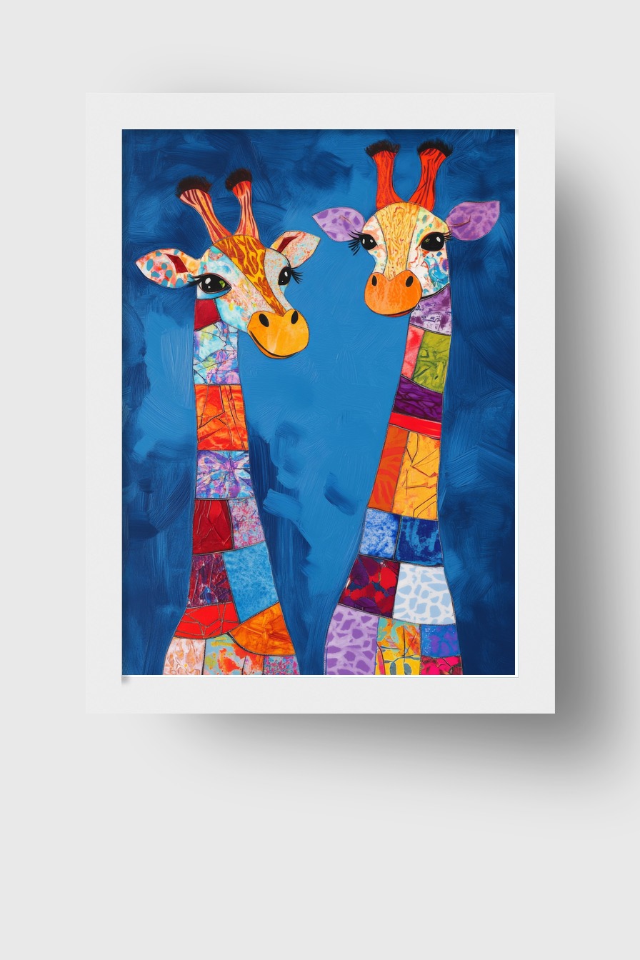 Illustration Poster Giraffen bunt farbenfroh blau