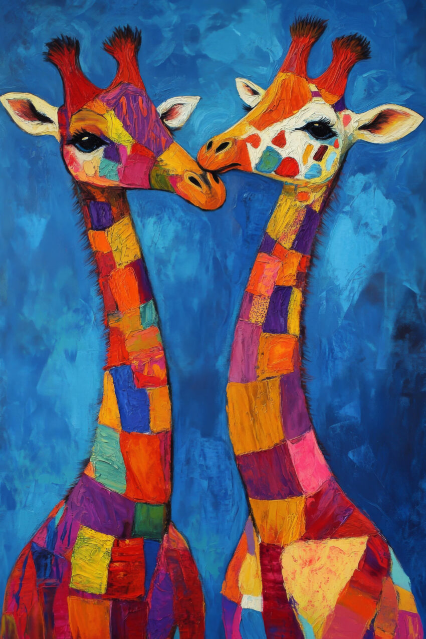 Malerei Poster Giraffen farbig bunt