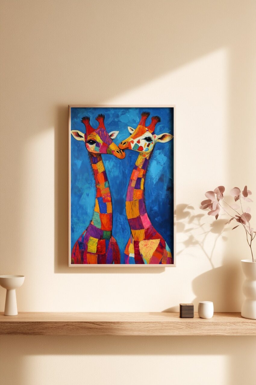 Malerei Poster Giraffen farbig bunt