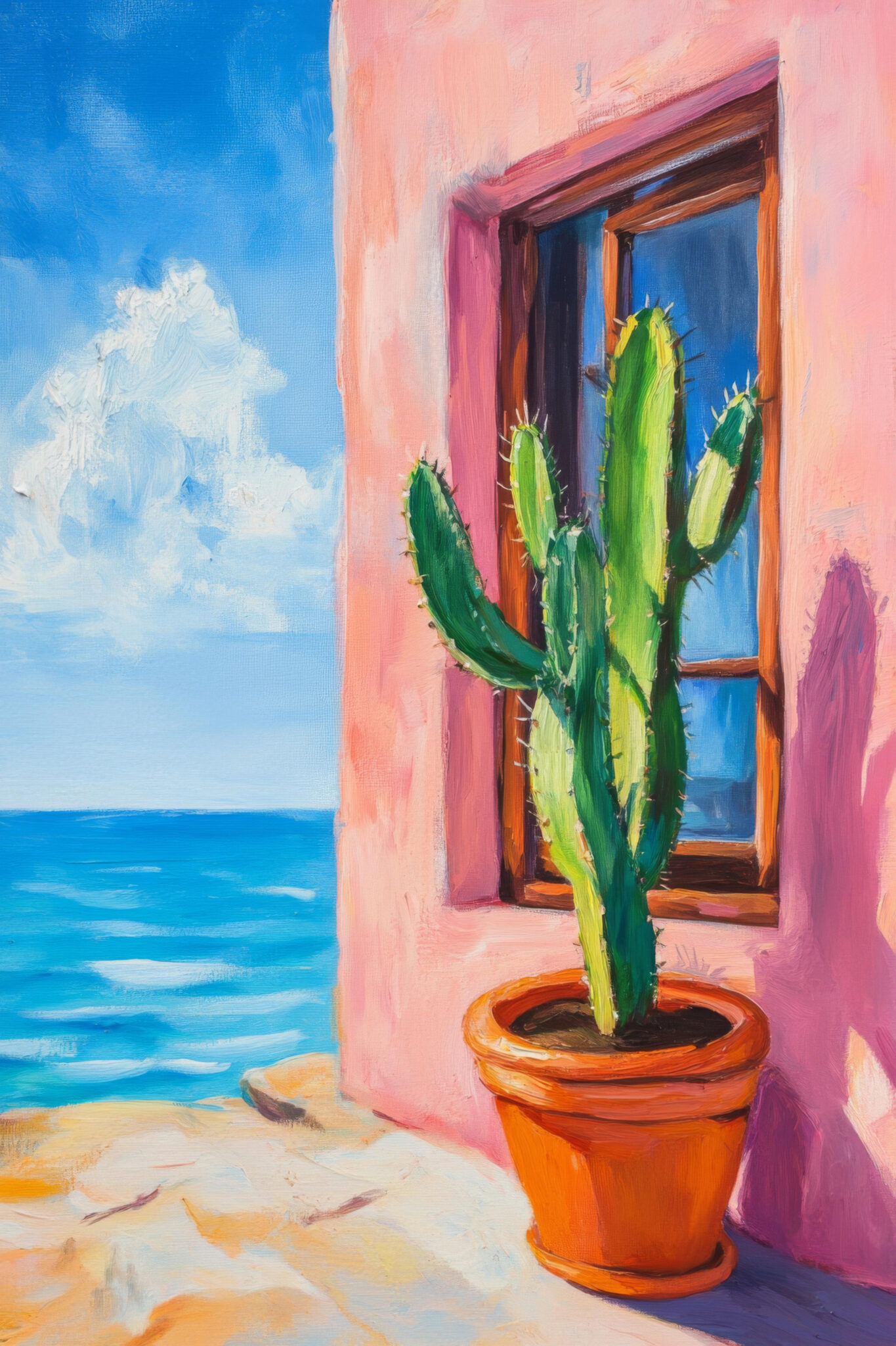 Malerei Poster Kaktus grün rosa mediterran